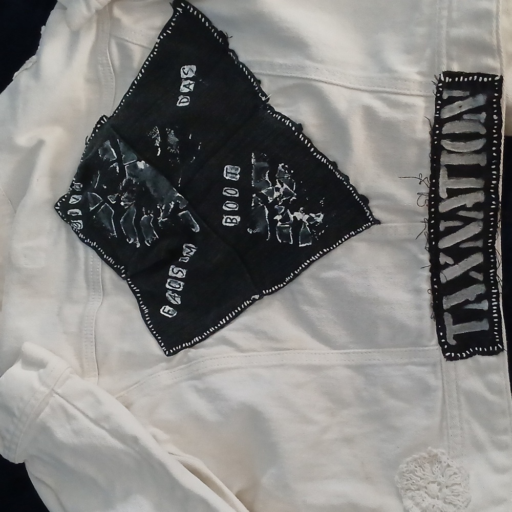 White Jean 1st kiss battle jacket xl With Give Facsism Das Boot Statement Back